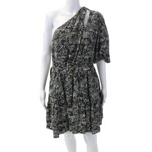 Jonathan Simkhai Womens Printed One Shoulder Short Sleeve Dress Black Size S
